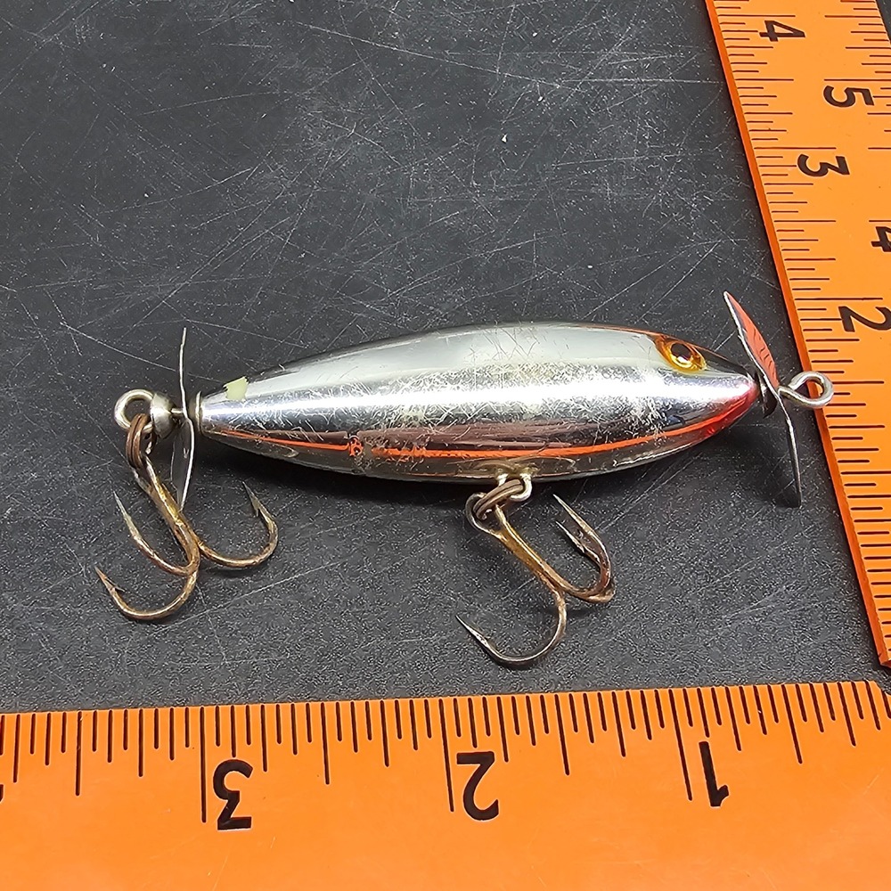 Vintage Dual Propeller Torpedo Topwater Fishing Lure Chrome Orange Belly